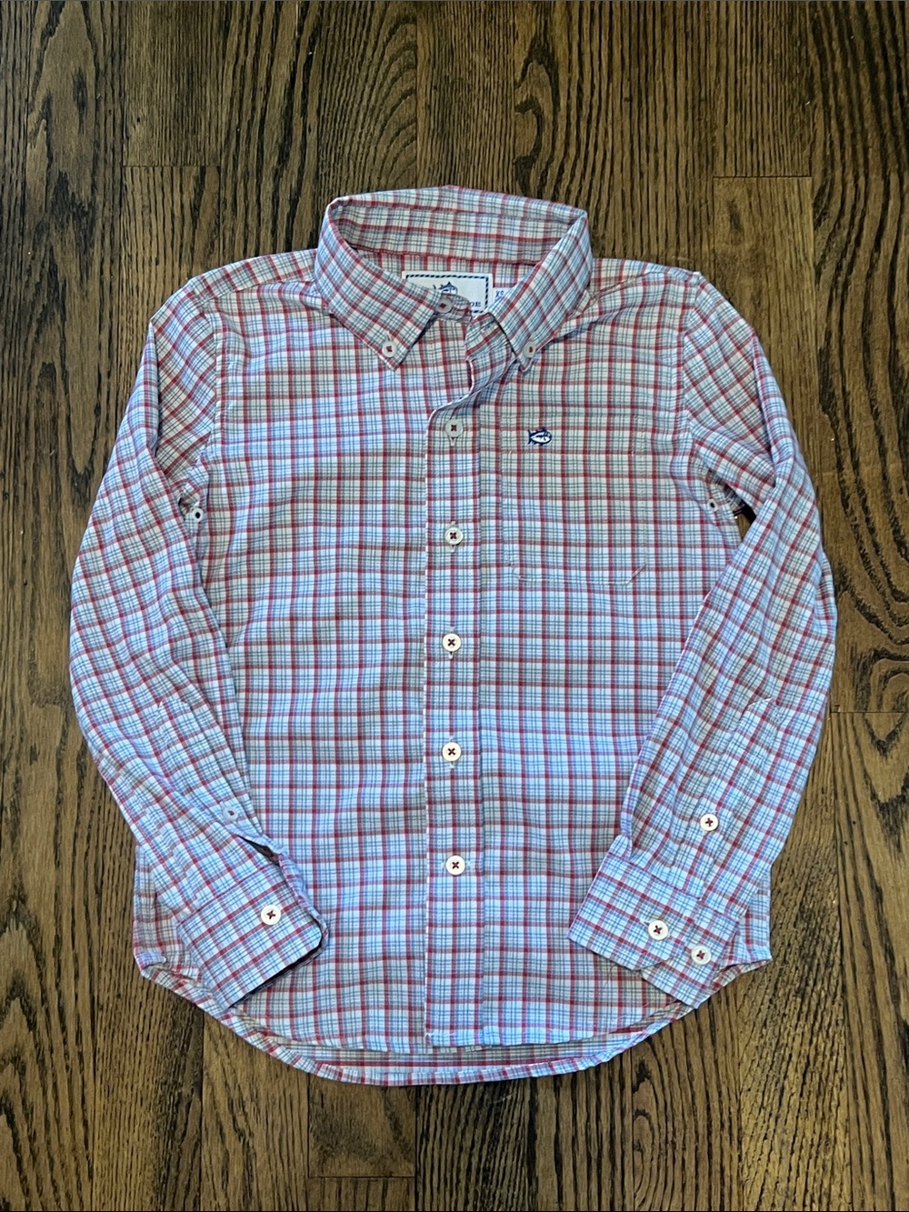Boys Southern Tide Red, White & Blue Plaid Button-Down